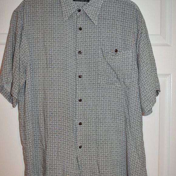 GOCHU Men's Geometric Print Shirt Short Sleeve Black Button Down Rayon Size M - Picture 3 of 3